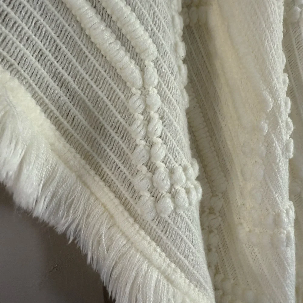 Vintage Cream Fringe Knit Throw poncho Shawl